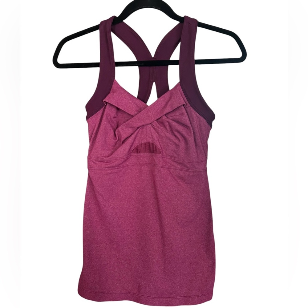Athleta Jaya Twist Front Top Size Small Shelf Bra Pink/Purple Sleeveless